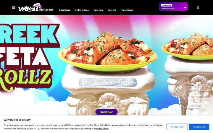 Screenshot of mellowmushroom.com