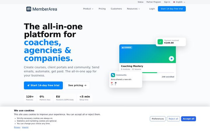 Screenshot of memberarea.io