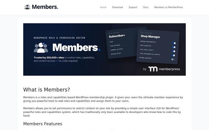 Skærmbillede af members-plugin.com
