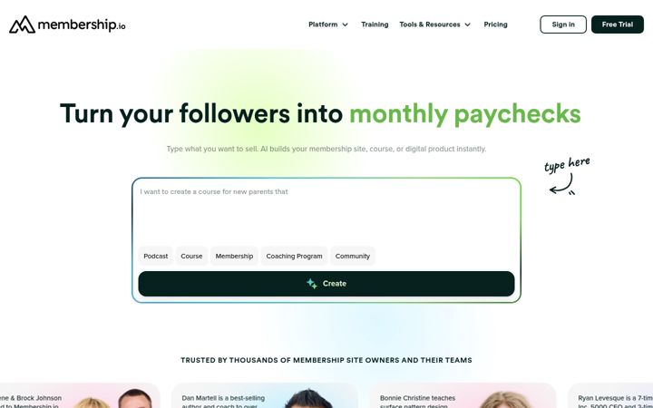 Screenshot of membership.io