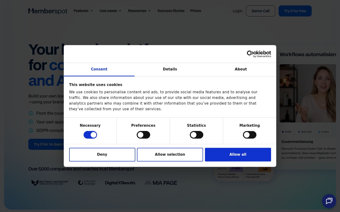 Screenshot of the consent banner shown before any interaction