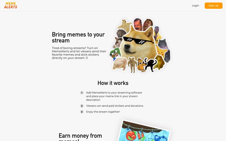 Screenshot of memealerts.com