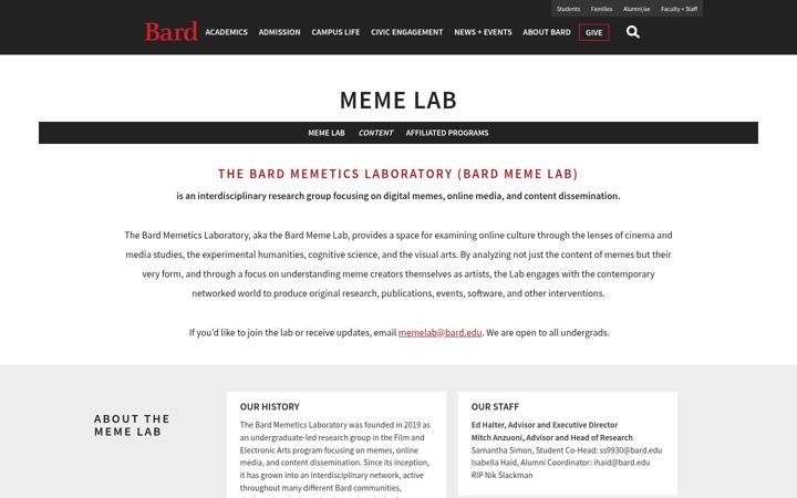 Screenshot of memelab.bard.edu