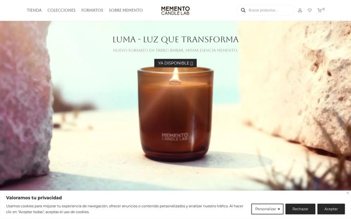 Screenshot of mementocandles.com
