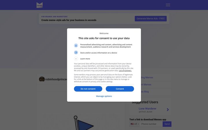 Screenshot of memes.com