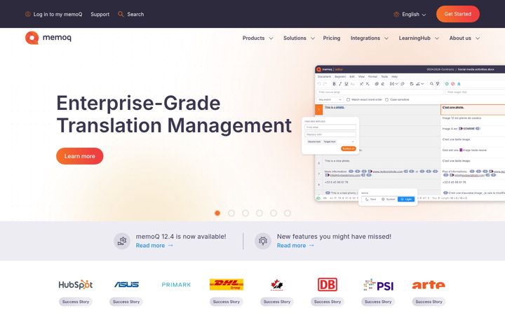 Screenshot of memoq.com