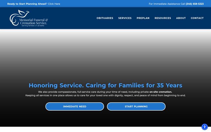 Screenshot of memorialfuneralcremationservice.com
