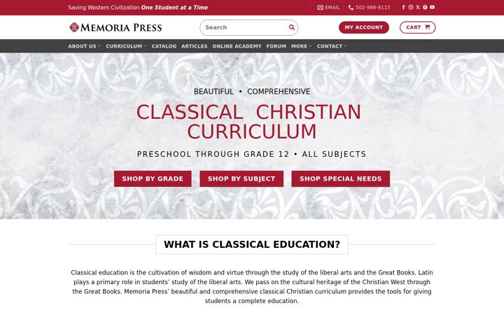 Screenshot of memoriapress.com