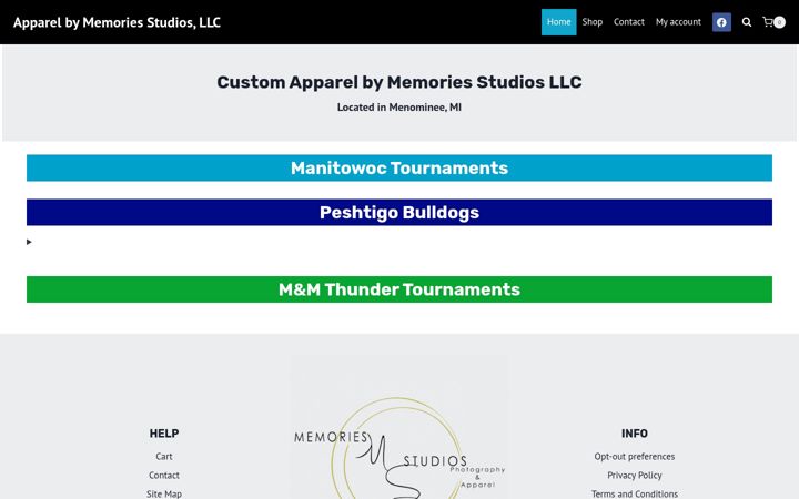 Screenshot of memoriesapparelmi.com