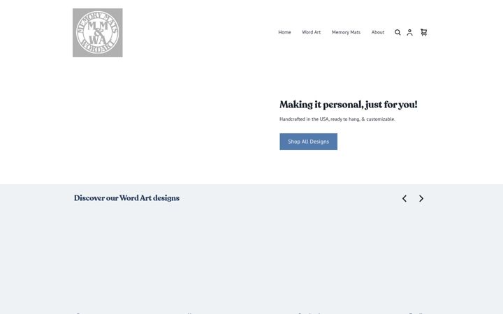 Screenshot of memorymatsandwordart.com