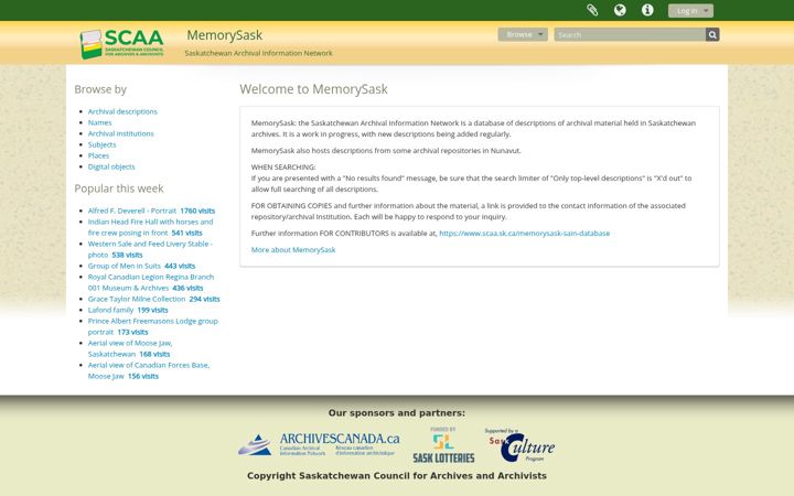 Screenshot of memorysask.ca