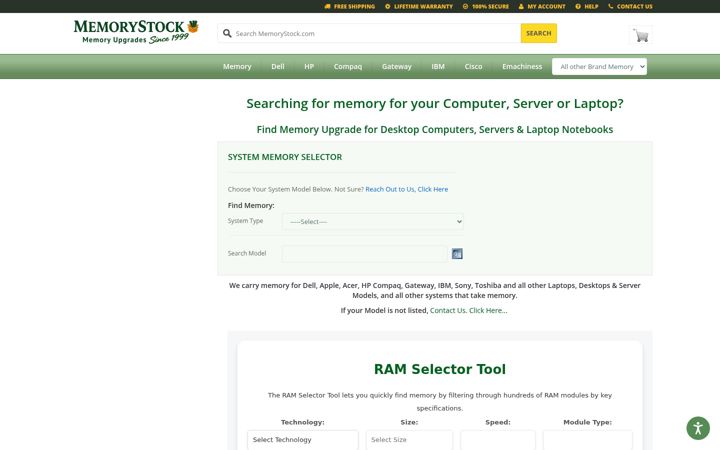 Screenshot of memorystock.com