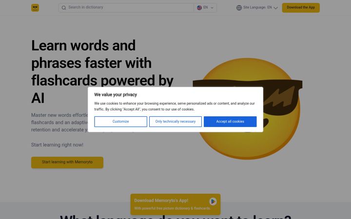 Screenshot of memoryto.com