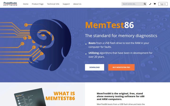 Screenshot of memtest86.com
