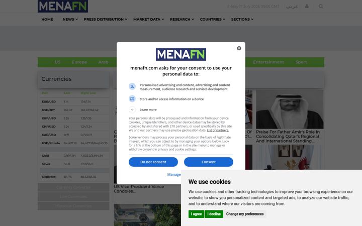 Captură de ecran a menafn.com