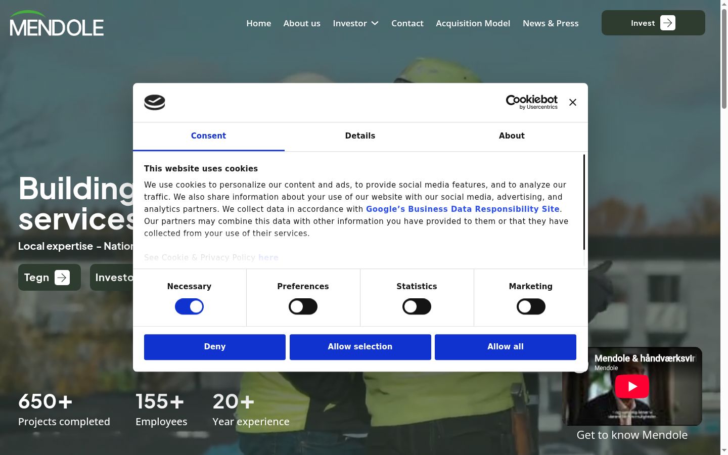 Screenshot of the consent banner shown before any interaction