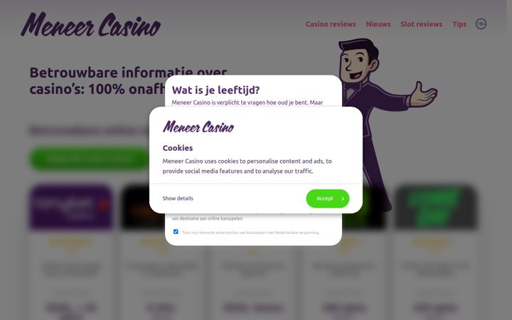 Snímek obrazovky meneercasino.com