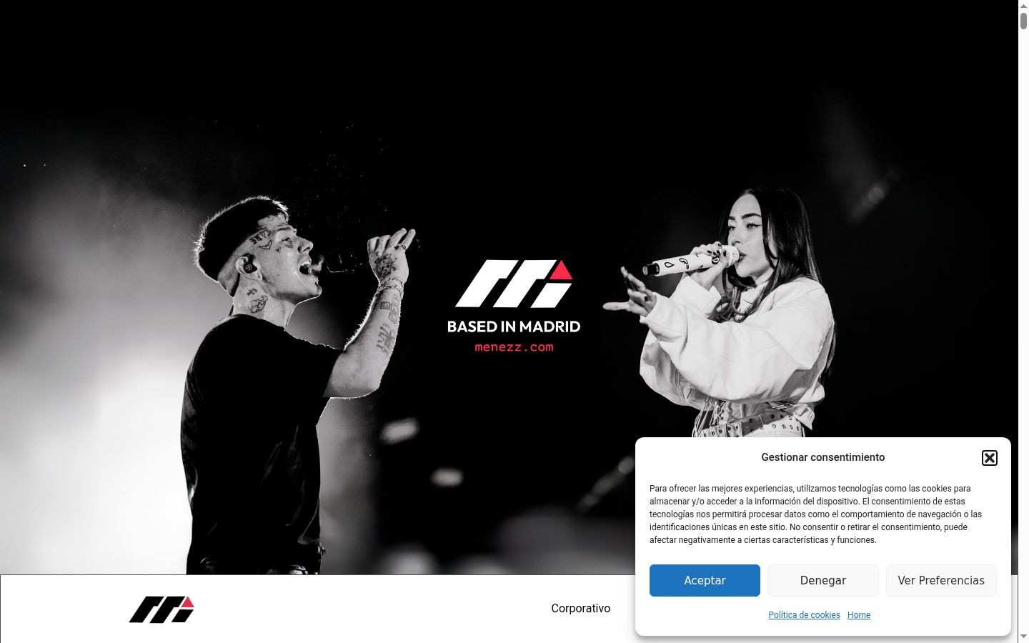 Captura de pantalla del banner de consentimiento mostrado antes de cualquier interacción