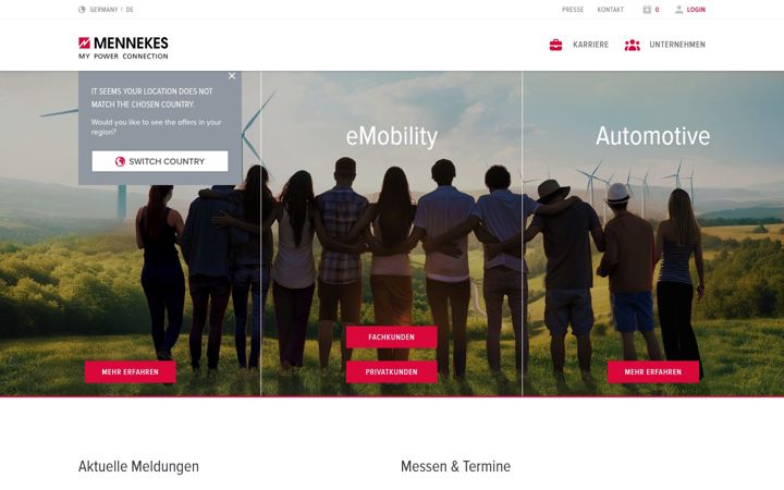 Screenshot of mennekes.de