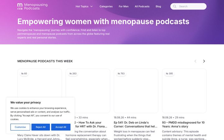 Screenshot of menopausingpodcasts.com