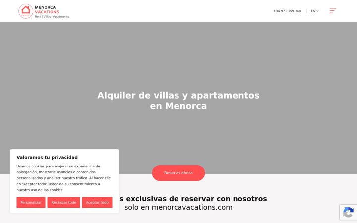 Screenshot of menorcavacations.com