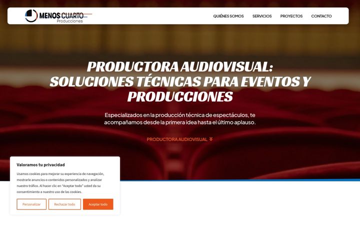 Screenshot of menoscuartoproducciones.com