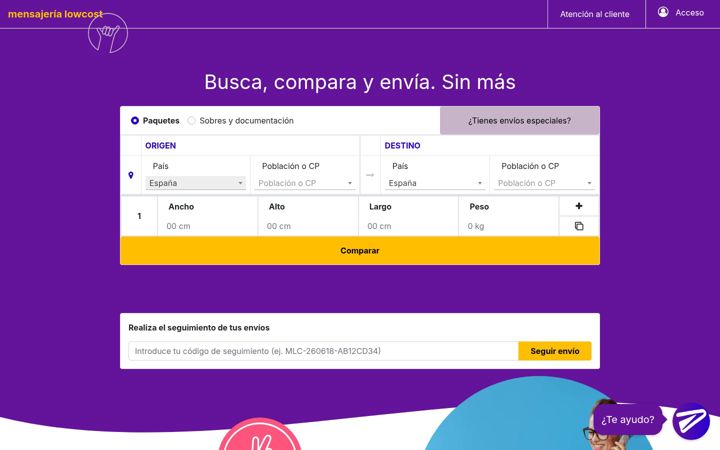 Captura de ecrã de mensajerialowcost.es