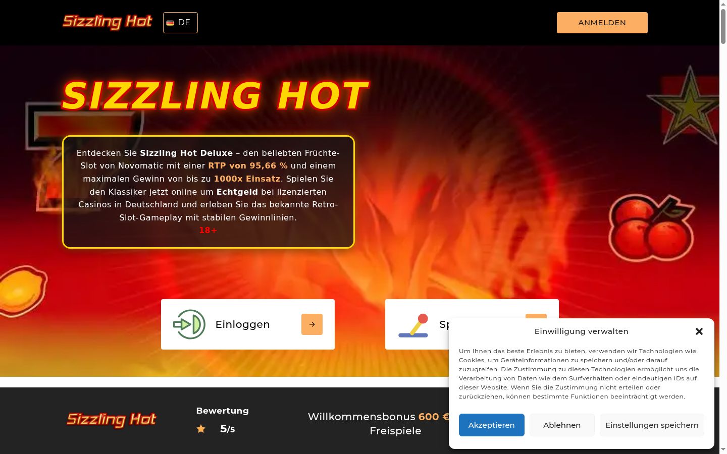 Captura de ecrã do banner de consentimento apresentado antes de qualquer interação