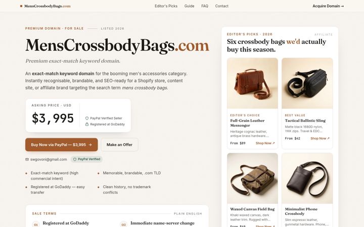 Screenshot of menscrossbodybags.com