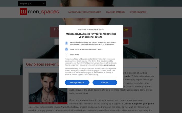 Kuvakaappaus sivustosta menspaces.co.uk