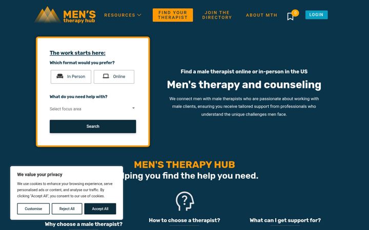 Screenshot of menstherapyhub.com