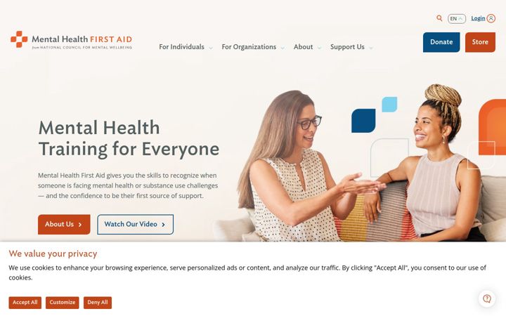 Screenshot of mentalhealthfirstaid.org