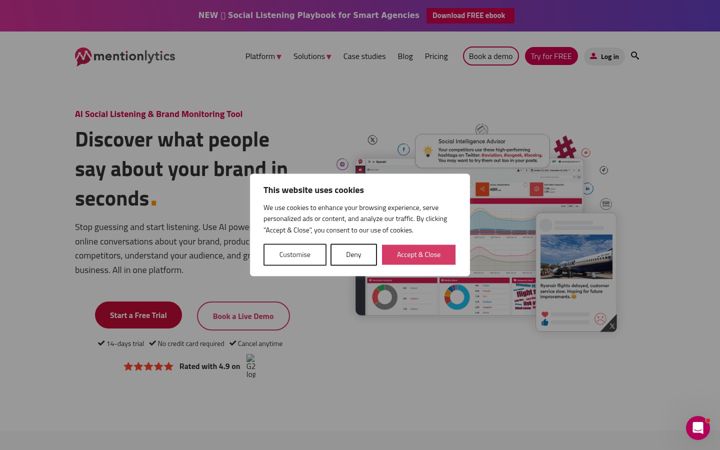 Screenshot of mentionlytics.com