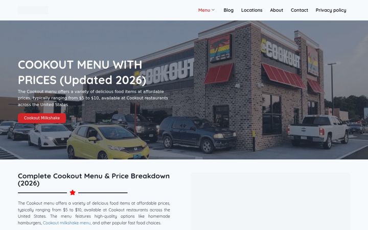 Screenshot of menuatcookout.com