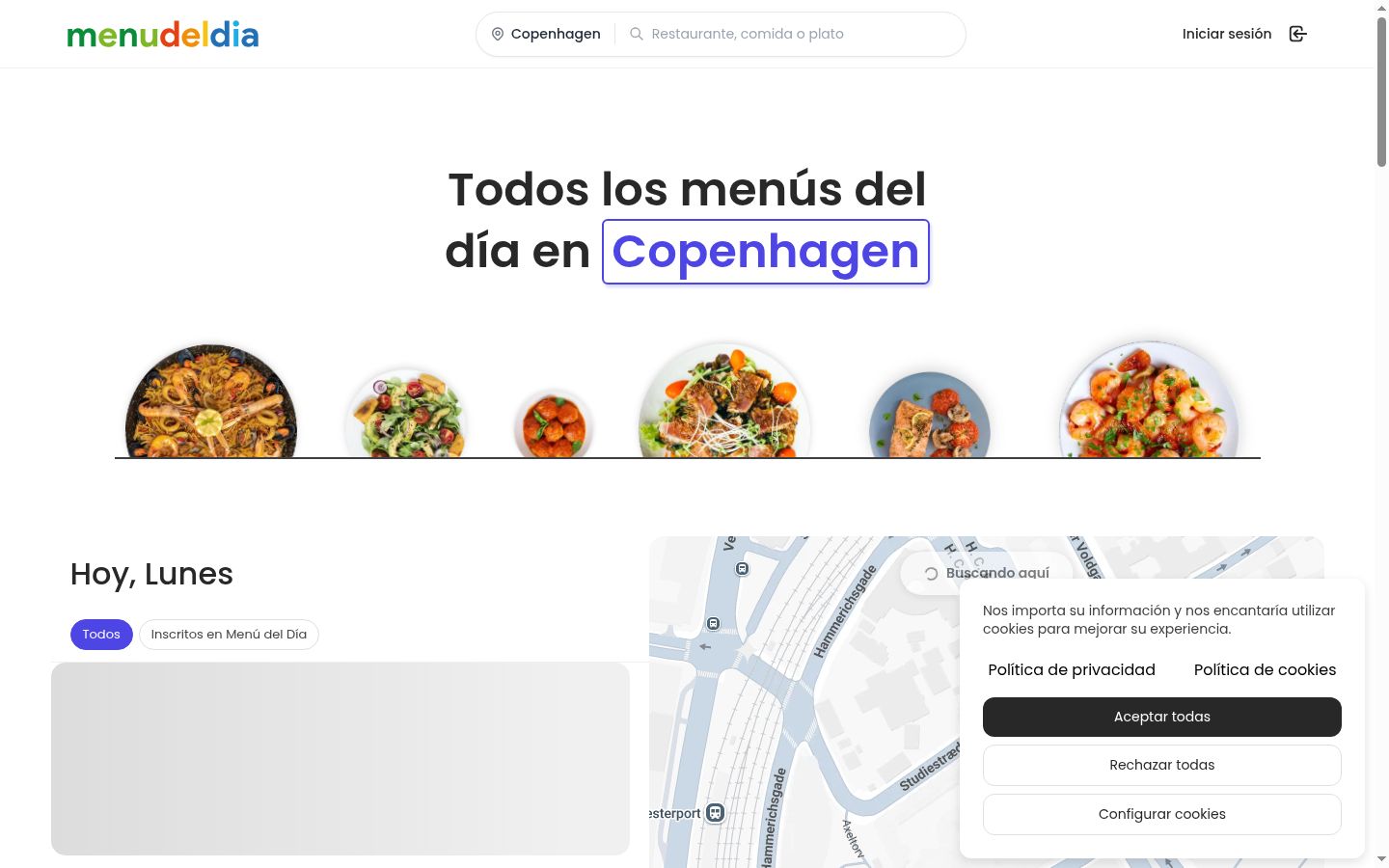 Captura de pantalla del banner de consentimiento mostrado antes de cualquier interacción
