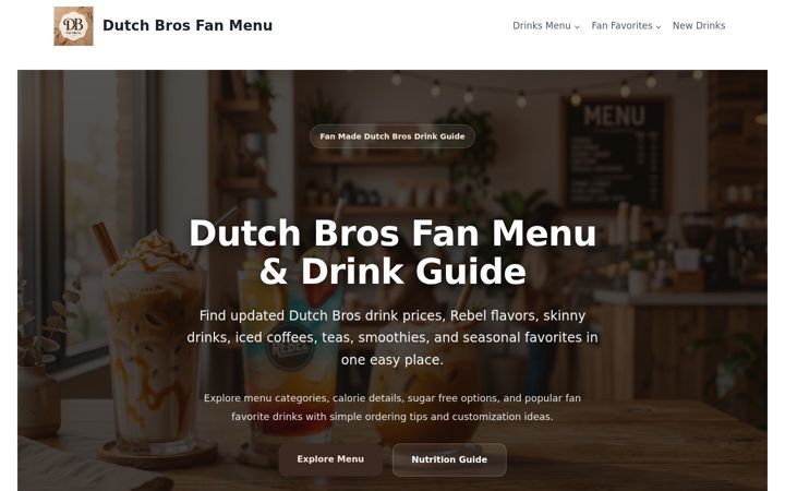 Screenshot of menupricesdutchbros.com