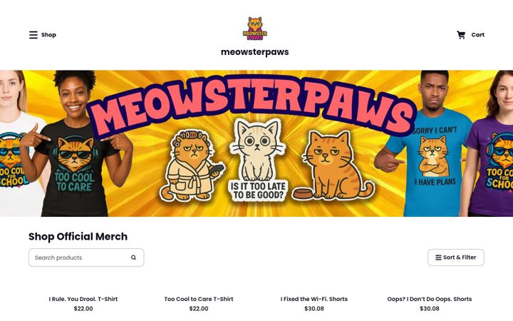Screenshot of meowsterpaws.com
