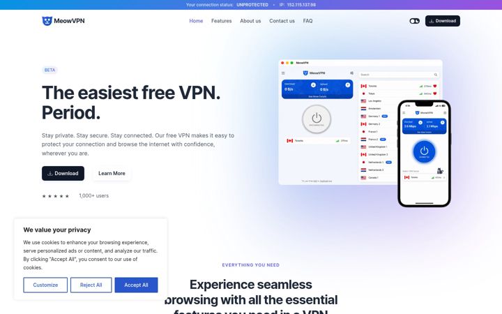 Screenshot of meowvpn.com