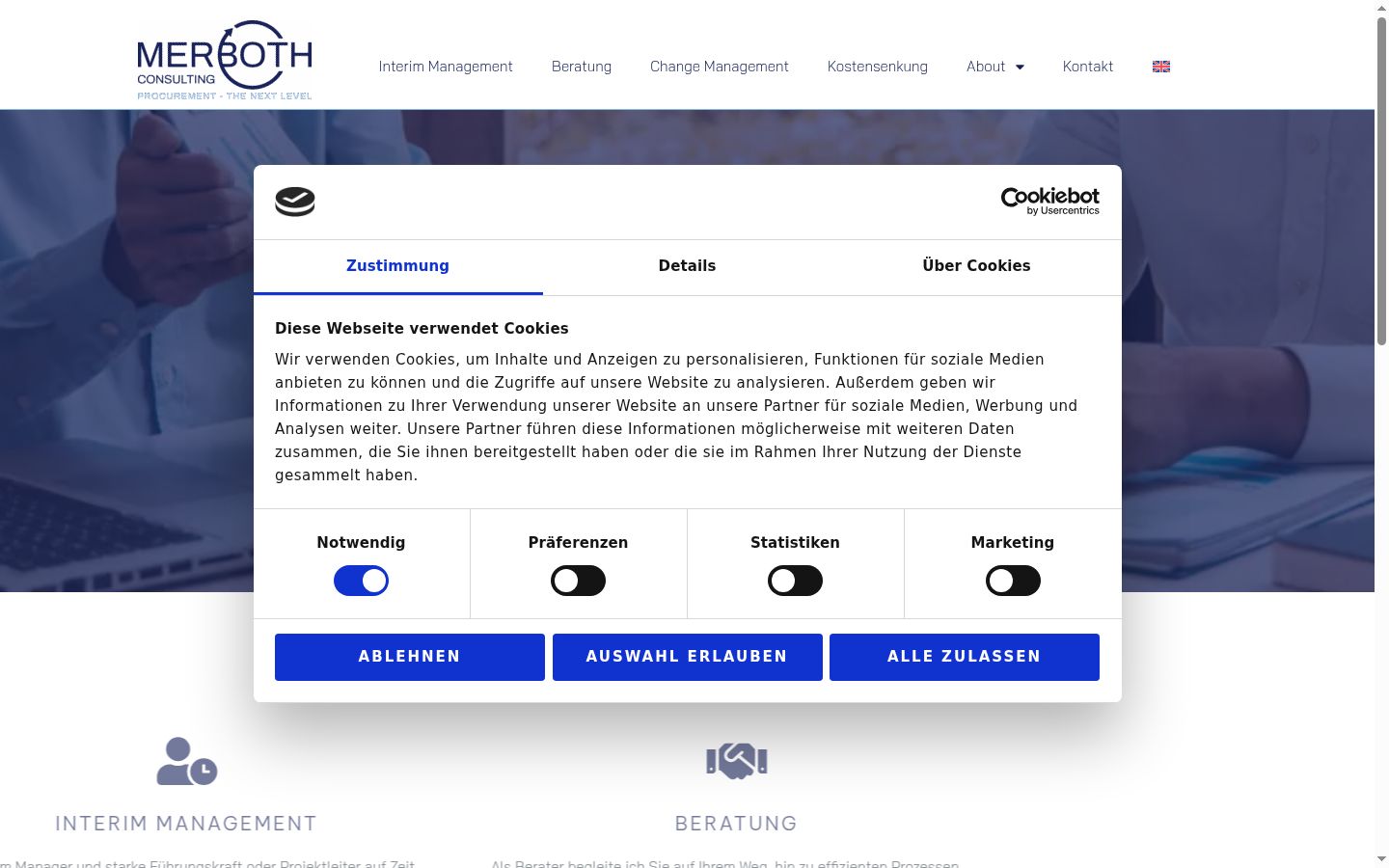 Screenshot del banner di consenso mostrato prima di qualsiasi interazione