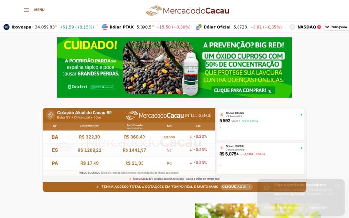 Screenshot of mercadodocacau.com.br