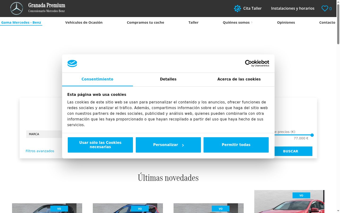 Screenshot del banner di consenso mostrato prima di qualsiasi interazione