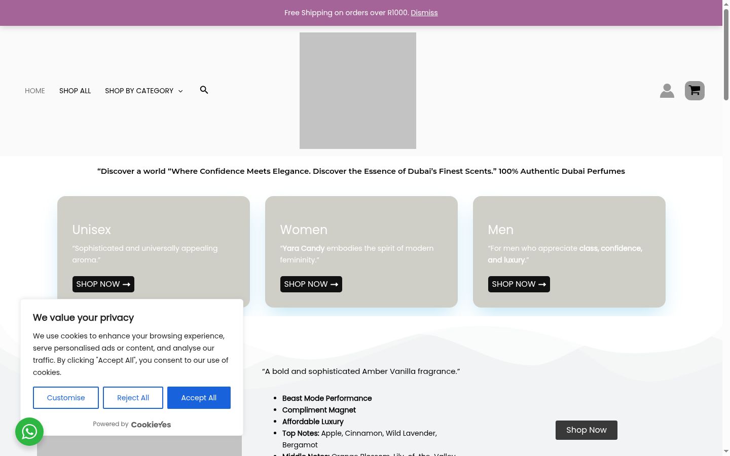 Screenshot del banner di consenso mostrato prima di qualsiasi interazione