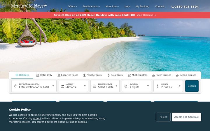 Ekrānuzņēmums no mercuryholidays.co.uk