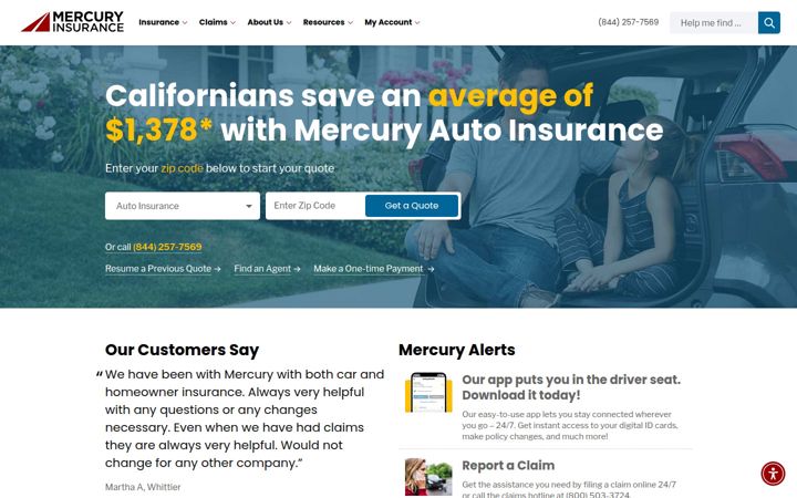 Screenshot of mercuryinsurance.com