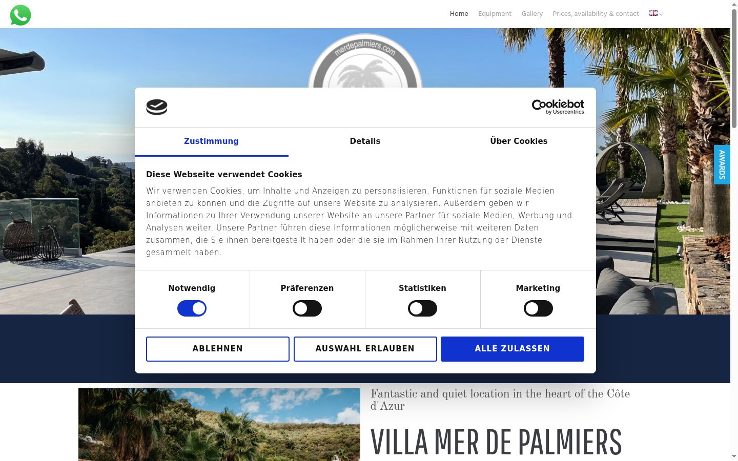 Screenshot del banner di consenso mostrato prima di qualsiasi interazione