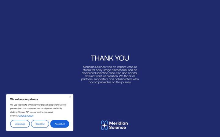 Screenshot of meridianscience.com