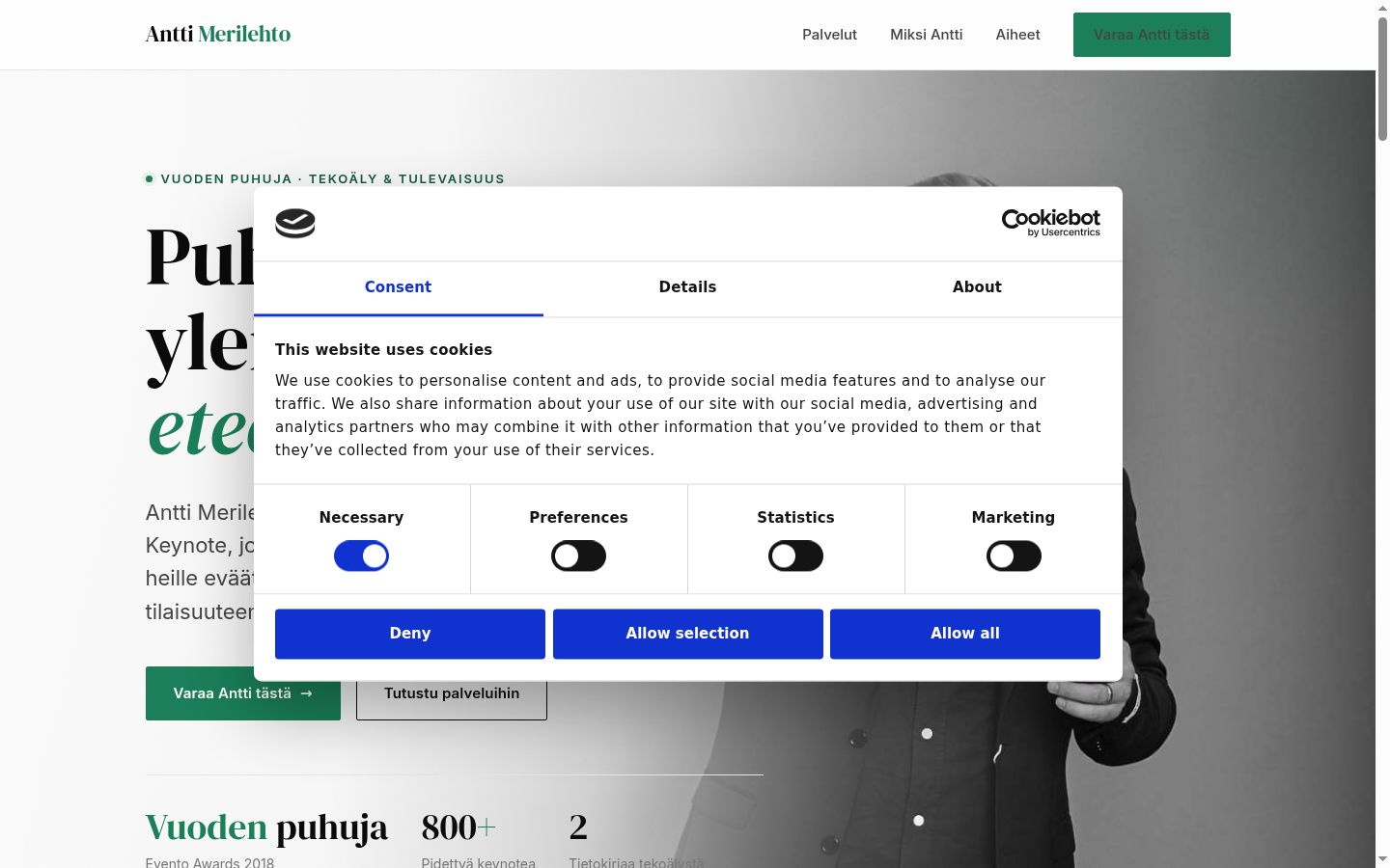 Screenshot van de toestemmingsbanner zoals getoond vóór enige interactie