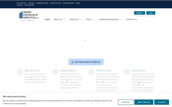 Screenshot of meritins.com