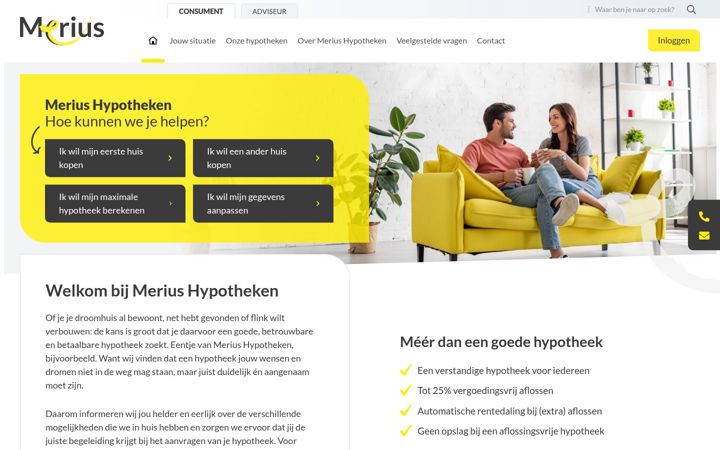 Skærmbillede af meriushypotheken.nl