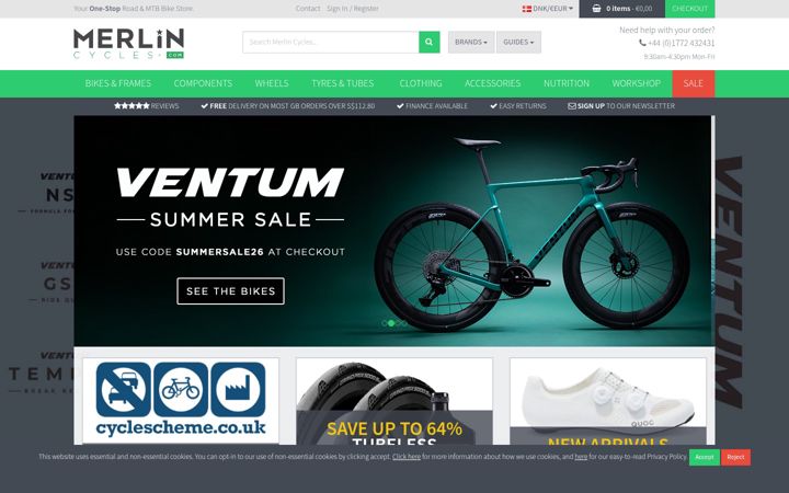 Screenshot of merlincycles.com